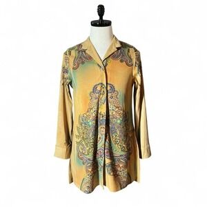 FANTASIA Women's Long Sleeve Button Down Coat Paisley Print Size Medium